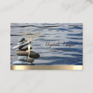 Gold Tree Women Silhouette,Zen Stones Beach Business Card