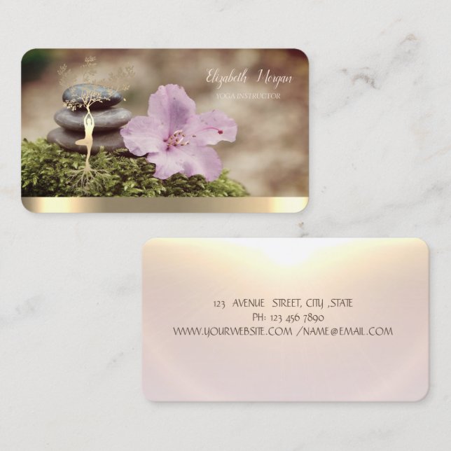Gold Tree Women Silhouette,Zen Stones,Flower Business Card (Front/Back)