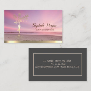 Gold Tree Women Silhouette,Zen Sunset Beach Business Card