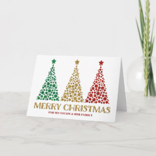 Gold Trees Cousin & Family Merry Christmas Card