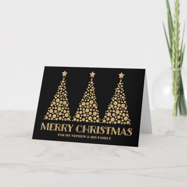 Gold Trees Nephew & Family Merry Christmas Card (Front)