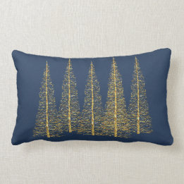 Gold Trees on Blue Lumbar Throw Pillow