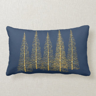 Gold Trees on Blue Lumbar Throw Pillow