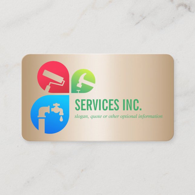 Gold Trendy Repairing services logo professional Business Card (Front)