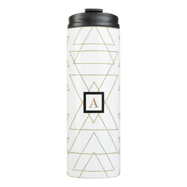Gold Triangles Chic White Modern Glamour Thermal Tumbler (Front)