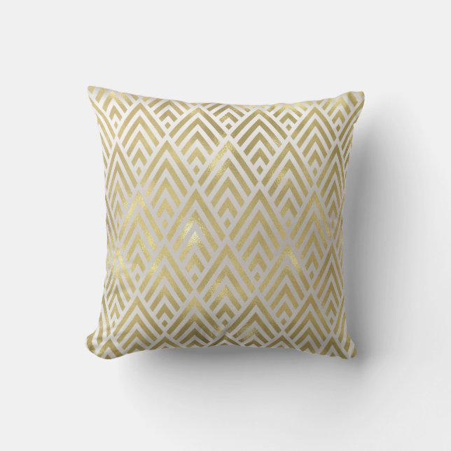 Gold Triangles Grey Art Deco Geometry Triangles Cushion (Front)