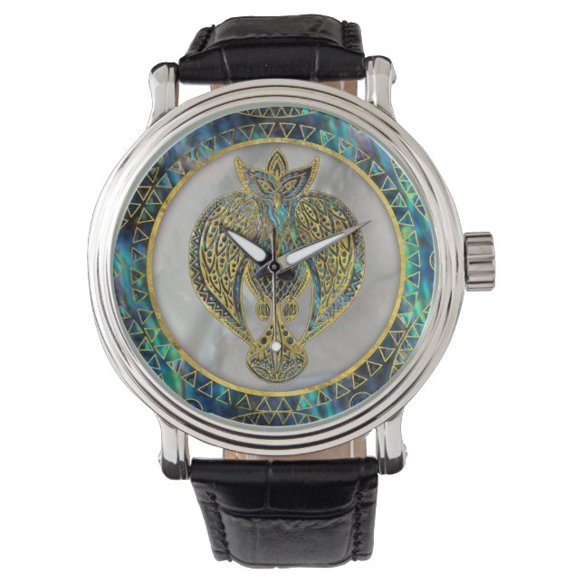 Gold Tribal Bird on  Abalone Watch (Front)