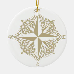 Gold Tribal Compass Rose Ceramic Tree Decoration