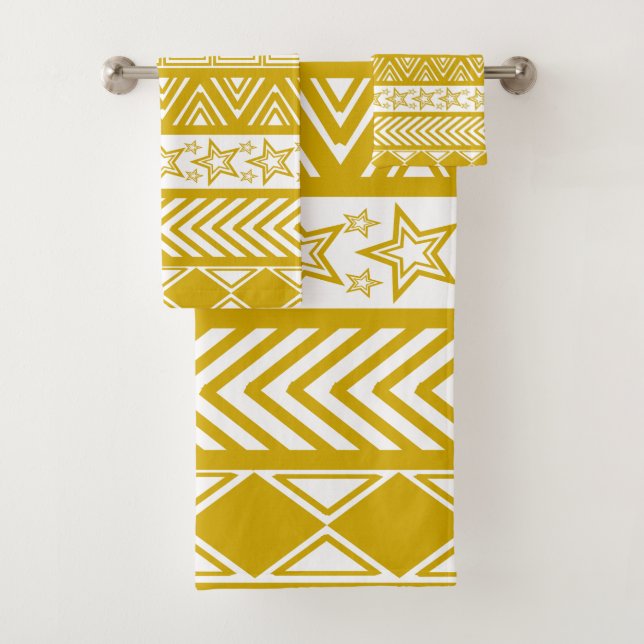 Gold Tribal Design Bath Towel Set (Insitu)