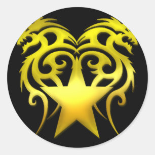 GOLD TRIBAL STAR DRAGONS CLASSIC ROUND STICKER