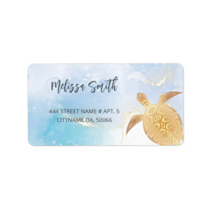 Gold Tribal Turtle Blue Business Card Label