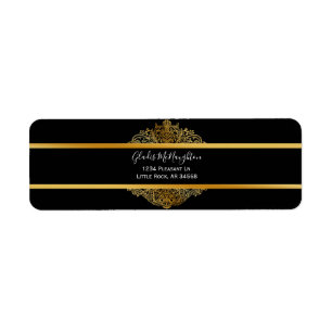 Gold Trim Black Custom Name Address Label