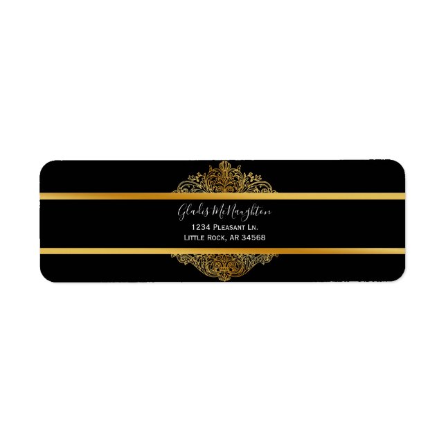 Gold Trim Black Custom Name Address Label (Front)