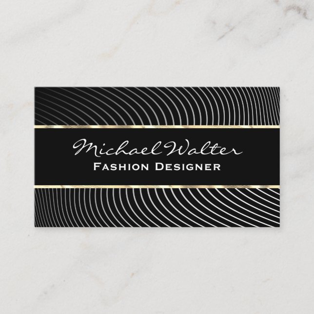 Gold Trim | Stylish Lines Business Card (Front)