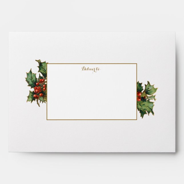 Gold Trimmed Holly Christmas Joy Envelope (Front)