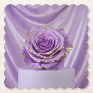 Gold Trimmed Purple Rose Lavender Coaster Set