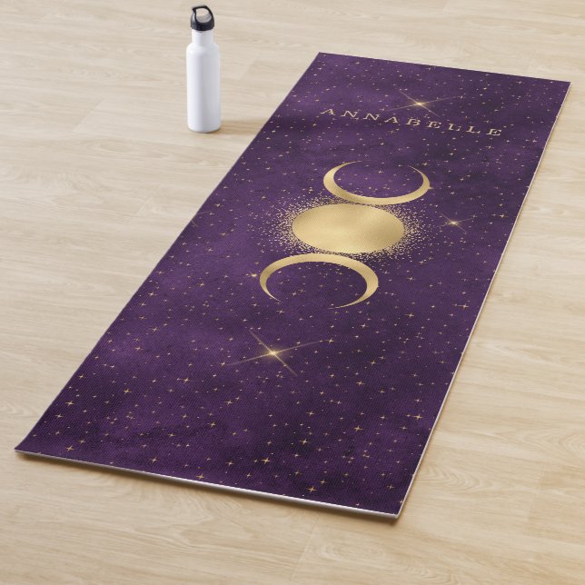 Gold Triple Moon Purple Celestial  Personalised  Yoga Mat (In Situ)
