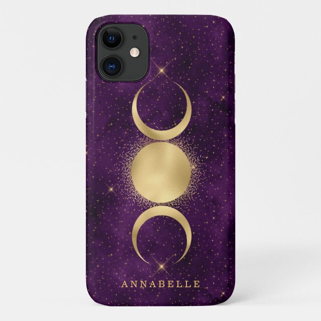 Gold Triple Moon Purple Starry Sky Personalised Case-Mate iPhone Case (Back)
