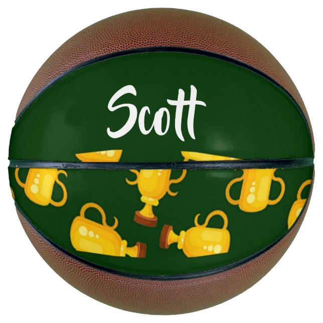 Gold trophy green pattern basketball (Front)