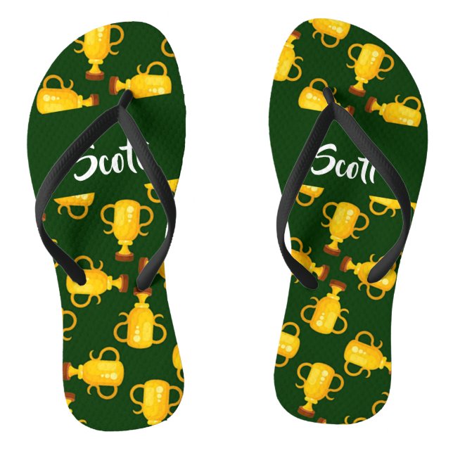 Gold trophy green pattern flip flops (Footbed)