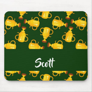 Gold trophy green pattern mouse mat