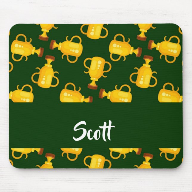 Gold trophy green pattern mouse mat (Front)