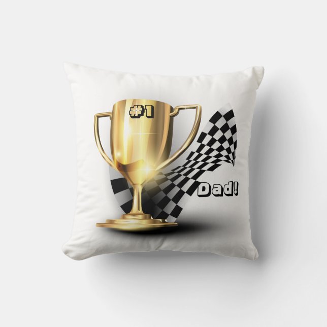 Gold Trophy NUmber One Dad Father's Day Cushion (Front)