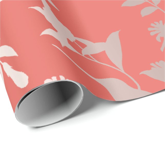 Gold Tropic Summer Rose CoralHumming-bird Floral Wrapping Paper (Roll Corner)