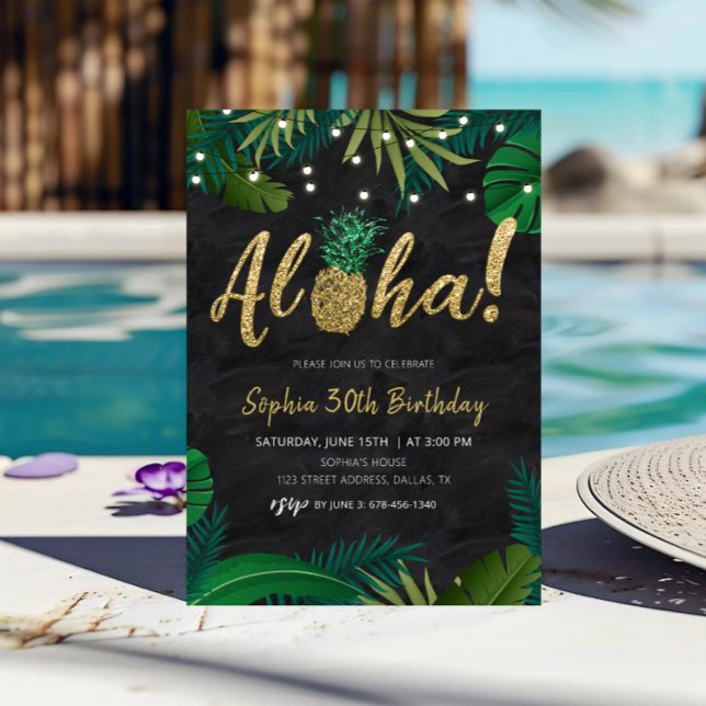 Gold Tropical Aloha Birthday Invitation (Creator Uploaded)