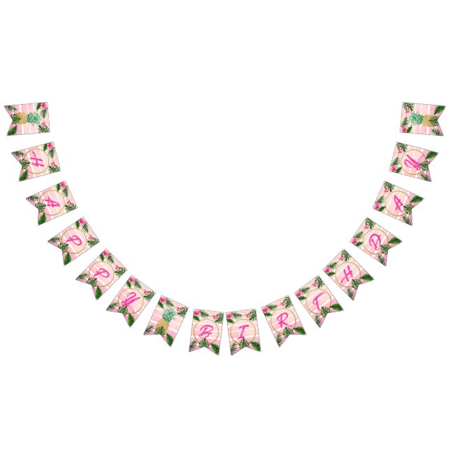 Gold tropical Aloha Happy Birthday  Bunting (All)