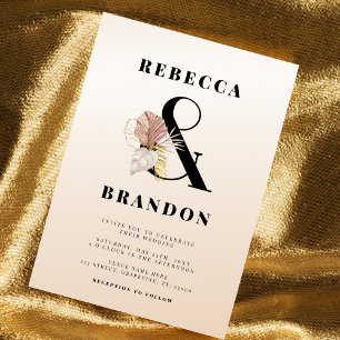 Gold Tropical Ampersand Dusty Pink Ombre Wedding Invitation