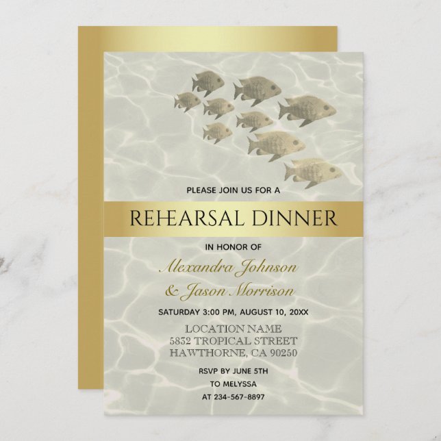 Gold Tropical Beach Rehearsal Dinner Invitation (Front/Back)