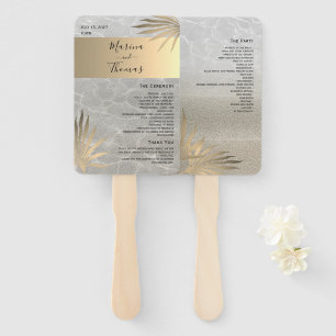 Gold Tropical Beach Wedding Program Hand Fan