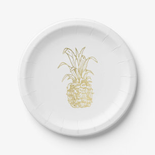 Gold Tropical Elegant Modern Vintage Pineapple Paper Plate