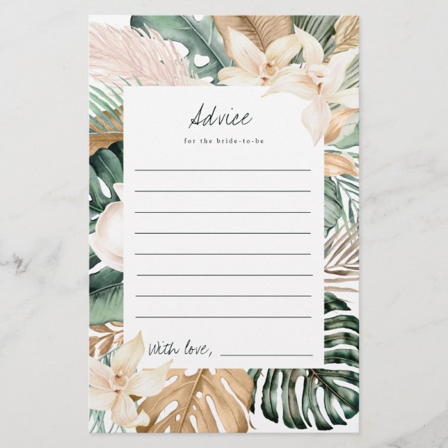 Gold Tropical Floral Bridal Shower Advice (Front)