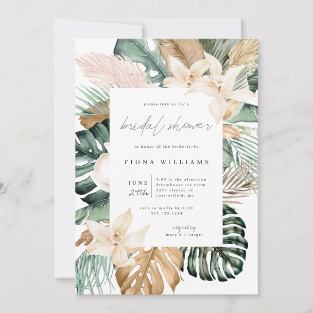 Gold Tropical Floral Bridal Shower Invitation (Front)