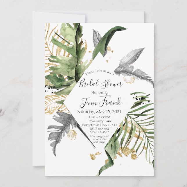 Gold Tropical Floral Bridal Shower Invitation (Front)