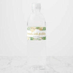 Gold Tropical Floral Water Bottle Label