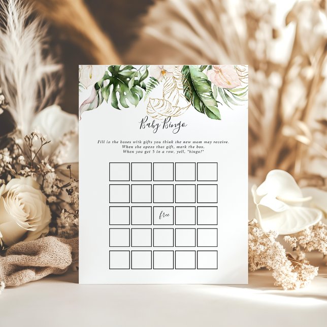 Gold Tropical Foliage Baby Bingo Shower Game (Creator Uploaded)
