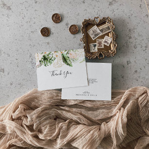 Gold Tropical Foliage Floral Flat Wedding  Thank You Card