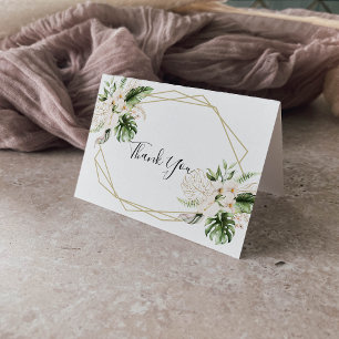 Gold Tropical Foliage Floral Folded Wedding Thank You Card