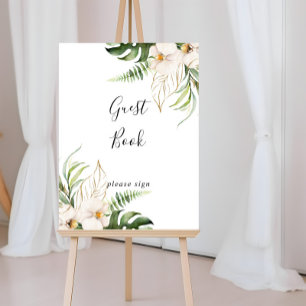 Gold Tropical Foliage Floral Guest Book Sign
