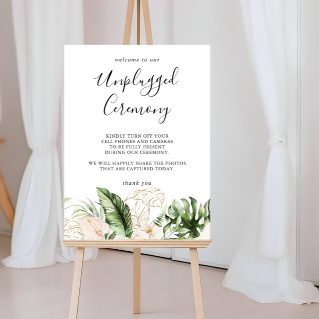 Gold Tropical Foliage Floral Unplugged Ceremony  Poster (Creator Uploaded)