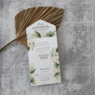 Gold Tropical Foliage Floral Wedding All In One Invitation