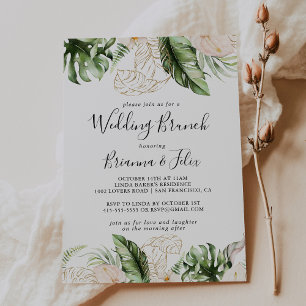 Gold Tropical Foliage Floral Wedding Brunch  Invitation