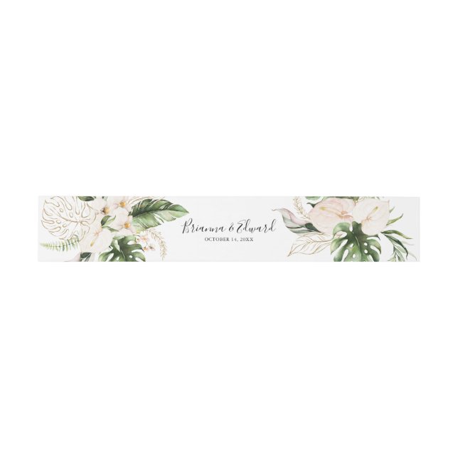 Gold Tropical Foliage Floral Wedding  Invitation Belly Band (Flat)
