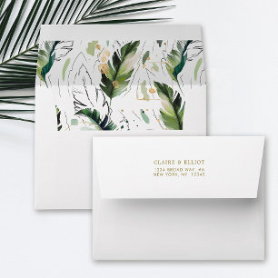 Gold Tropical Foliage Pre-Printed Address 5x7 Envelope