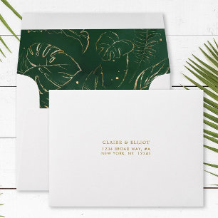 Gold Tropical Foliage Pre-Printed Address RSVP Envelope