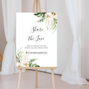 Gold Tropical Foliage Share the Love Hashtag Sign