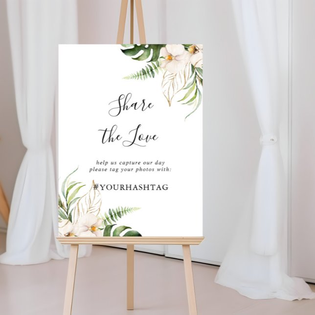 Gold Tropical Foliage Share the Love Hashtag Sign (Creator Uploaded)